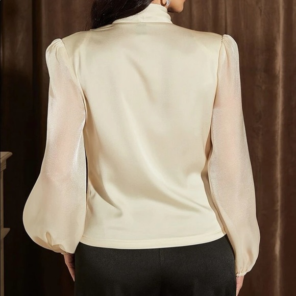 Luxurious cream sheer sleeve satin blouse - Picture 3 of 5